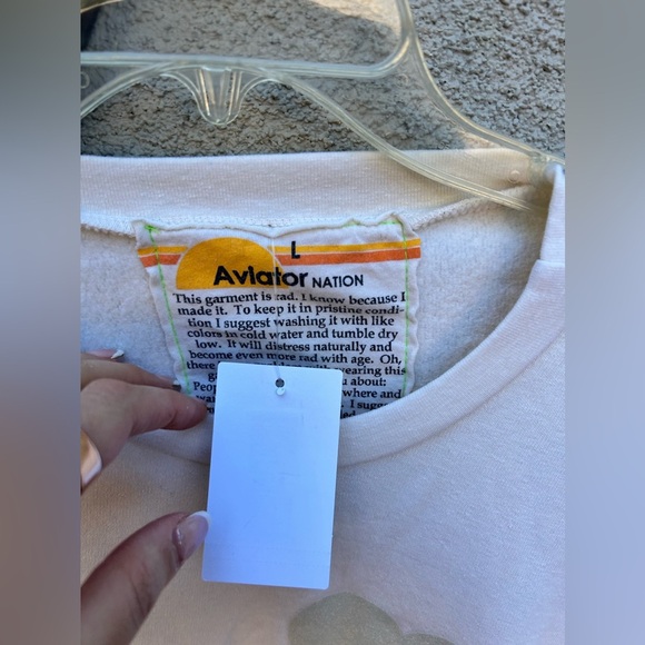 Aviator Nation Glitter Heart Crewneck Sweatshirt Vintage White/ Silver NWT! - Picture 6 of 6